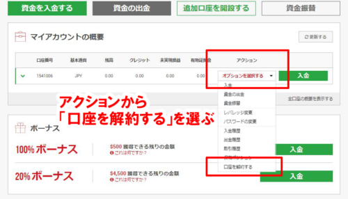 口座を解約する